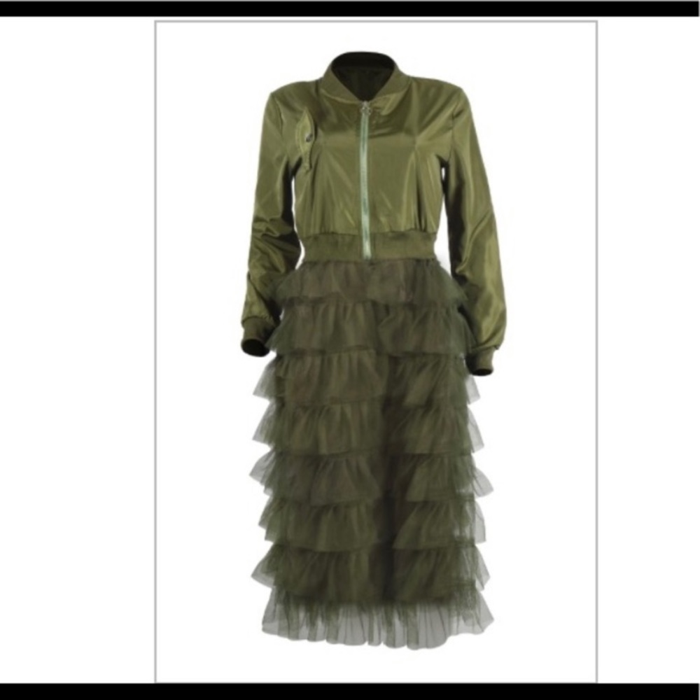 Ruffle bomber jacket available in Green & Black